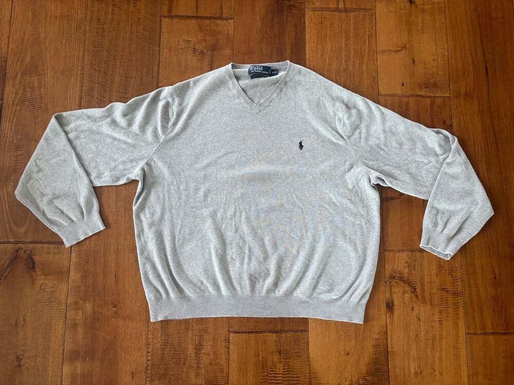Polo Ralph Lauren Men's Grey V-Neck 100% Pima Cotton Sweater Size XXL